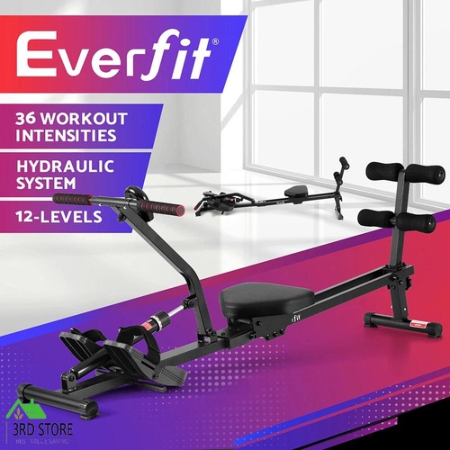 Everfit Hydraulic Rowing Machine Rower 12 Levels Resistance Exercise Fitness Gym Cardio
