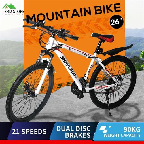 26'' Mountain Bike 21 Speed Bicycle Front Suspension Men Carboon Steel Red White