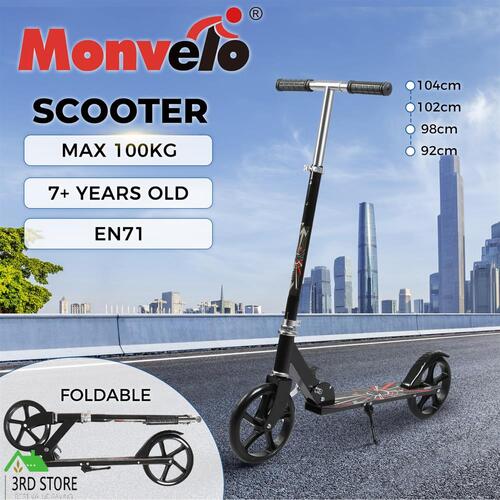 Monvelo Folding Scooter Push Dual Large Wheels Adjustable Adult Commuter Teen