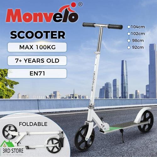 Monvelo Folding Scooter Push Dual Large Wheels Adjustable Adult Commuter Teen