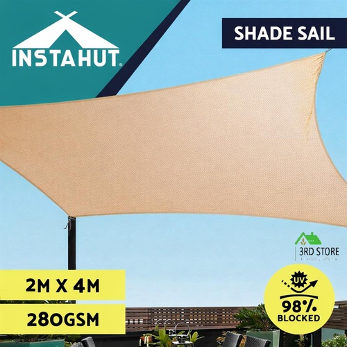 Instahut Sun Shade Sail Cloth Shadecloth Rectangle Canopy Sand 280gsm 2x4m