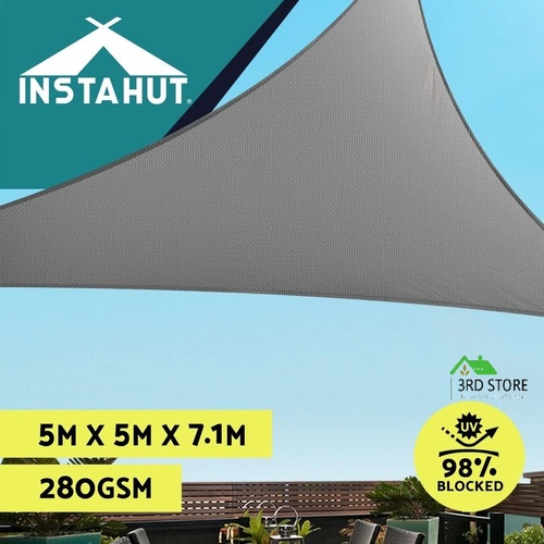 Instahut Shade Sail Cloth Shadecloth Canopy Triangle 280gsm 5x5x7.1m