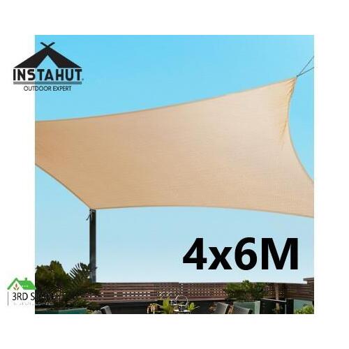 Instahut Waterproof Shade Sail Cloth Shadecloth Rectangle Sand Sun Canopy 4x6m