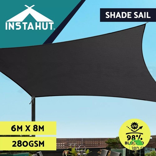Instahut 6x8m Shade Sail Sun Shadecloth Awning Canopy Rectangle Square 280gsm Black