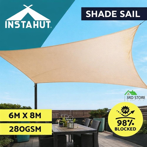 Instahut Sun Shade Sail Cloth Shadecloth Outdoor Canopy Rectangle 280gsm 6x8m