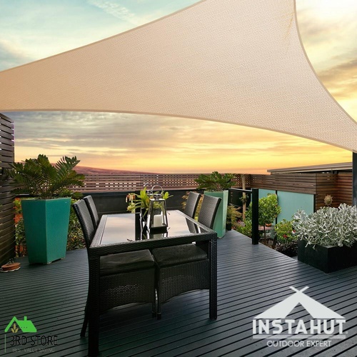 Instahut Shade Sail Cloth Shadecloth Triangle Heavy Duty Sand Sun Canopy 5x5x5m