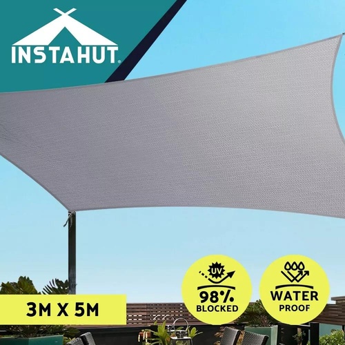 Instahut Waterproof Shade Sail Cloth Shadecloth Grey Sun Canopy 220GSM 3x5m
