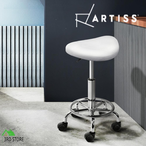 RETURNs Artiss Saddle Salon Stool White PU Swivel Barber Hair Dress Chair Hydraulic Lift