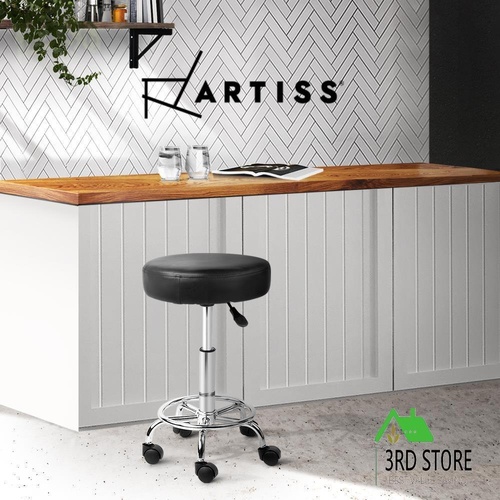 Artiss Round Salon Stool Black PU Swivel Barber Hair Dress Chair Hydraulic Lift