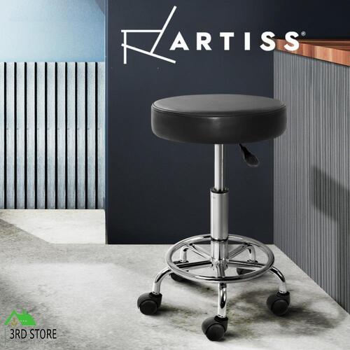 Artiss Round Salon Stool Black PU Swivel Barber Hair Dress Chair Hydraulic Lift