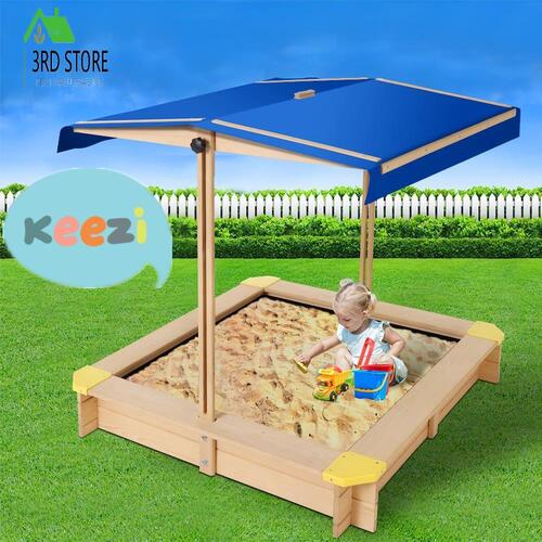 Keezi Outdoor Toys Kids Sandpit Box Canopy Wooden Play Sand Pit Toy Children