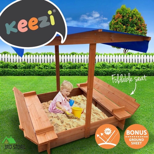 Keezi Kids Sandpit Outdoor Toys Beach Sand Pit Box Wooden Play Children Canopy