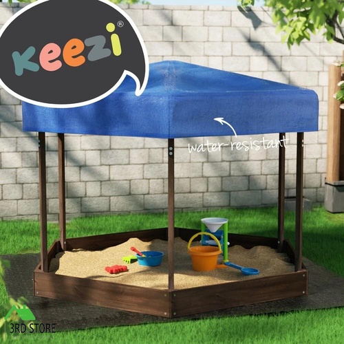 Keezi Kids Sandpit Wooden Hexagon Sand Pit with Canopy Outdoor Beach Toys 182cm