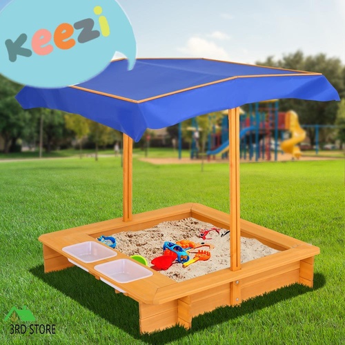 Keezi Kids Sandpit Outdoor Toys Wooden Play Sand Pit Water Box Canopy Children