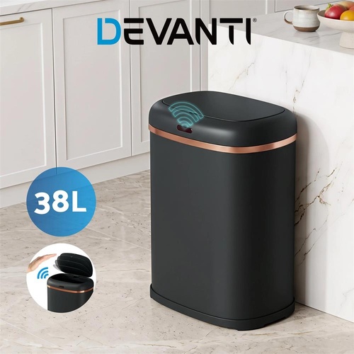 RETURNs Devanti 38L Motion Sensor Bin Rubbish Automatic Trash Can Kitchen Black