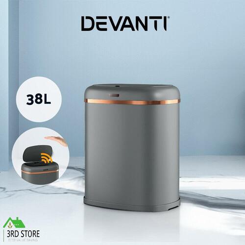 Devanti 38L Motion Sensor Bin Rubbish Waste Automatic Trash Can Kitchen Grey