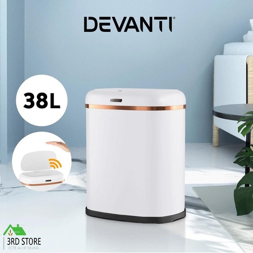 RETURNs Devanti 38L Motion Sensor Bin Rubbish Automatic Trash Can Kitchen White