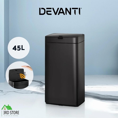 RETURNs Devanti 45L Motion Sensor Bin Rubbish Automatic Trash Can Kitchen Black