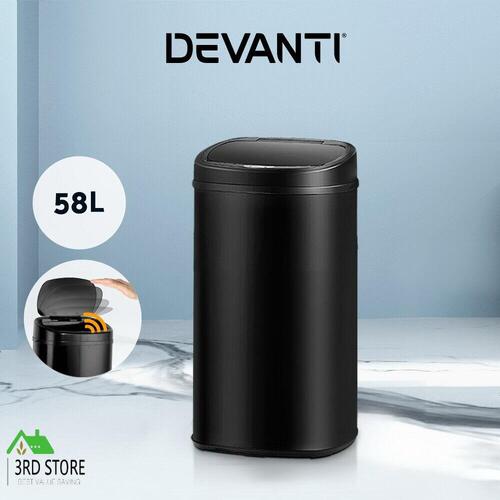 Devanti 58L Motion Sensor Bin Rubbish Waste Automatic Trash Kitchen Office Black