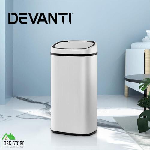 Devanti 58L Motion Sensor Bin Rubbish Waste Automatic Trash Kitchen Office White