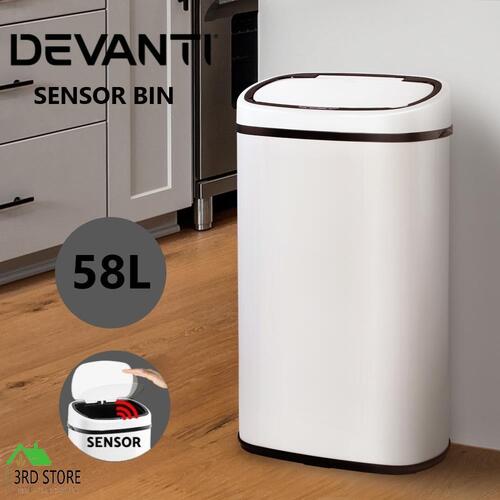 Devanti 58L Motion Sensor Bin Rubbish Waste Automatic Trash Kitchen Office White