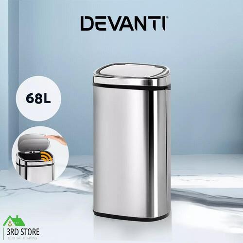 Devanti 68L Stainless Steel Motion Sensor Bin Rubbish Auto Trash Can Kitchen