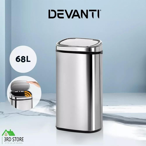 RETURNs Devanti 68L Stainless Steel Motion Sensor Bin Rubbish Auto Trash Can Kitchen