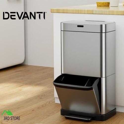 Devanti 70L Motion Sensor Bin Pedal Bins Stainless Steel Rubbish Auto Trash Can