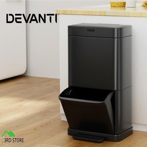 Devanti 70L Motion Sensor Bin Pedal Bins Black Steel Rubbish Auto Trash Can