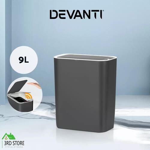 Devanti Motion Sensor Bin Automatic Rubbish Bins Waste Trash Can Ash Black 9L