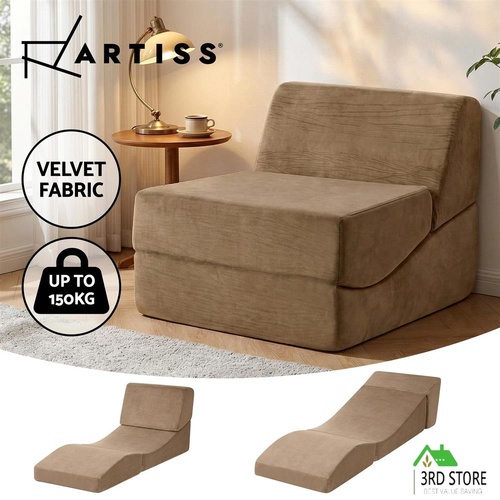 Artiss Folding Sofa Bed Convertible Armless Foam Floor Futon Lounger Couch Brown