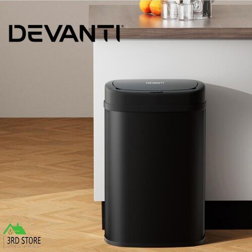 Devanti Sensor Bin 50L Motion Rubbish Trash Can Auto Touch Free Kitchen Black