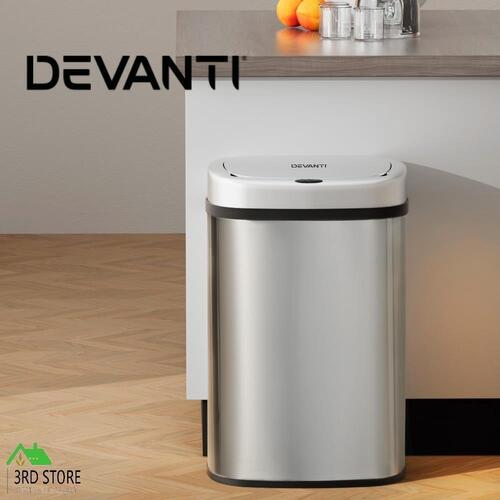 Devanti Sensor Bin Motion Rubbish Stainless Trash Can Automatic Touch Free Bins