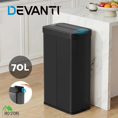 Devanti Motion Sensor 70L Bin Rubbish Bin Automatic Kitchen Bin Touchless Black