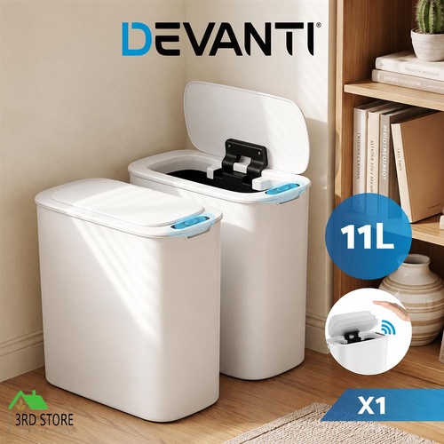 Devanti 11L Motion Sensor Kitchen Bins Slim Touchless Rubbish Can White
