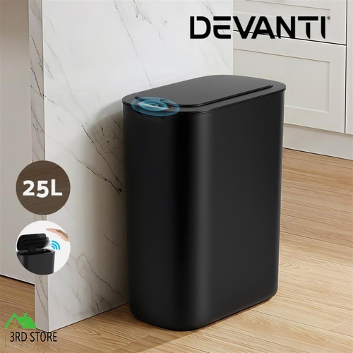 Devanti 21L Motion Sensor Kitchen Bin Slim Touchless Rubbish Can with Lid Black