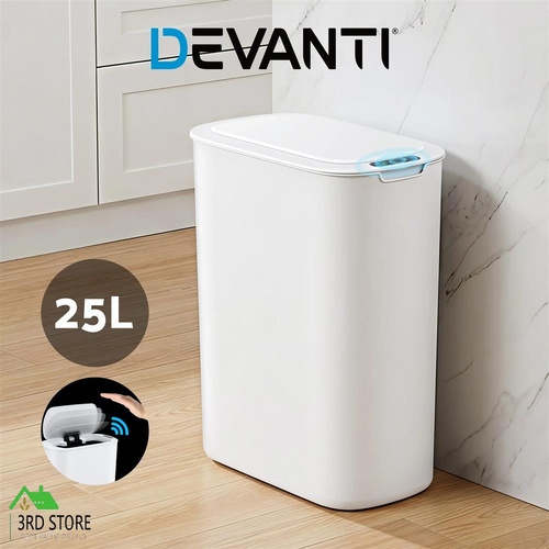Devanti 21L Motion Sensor Kitchen Bin Slim Touchless Rubbish Can with Lid White