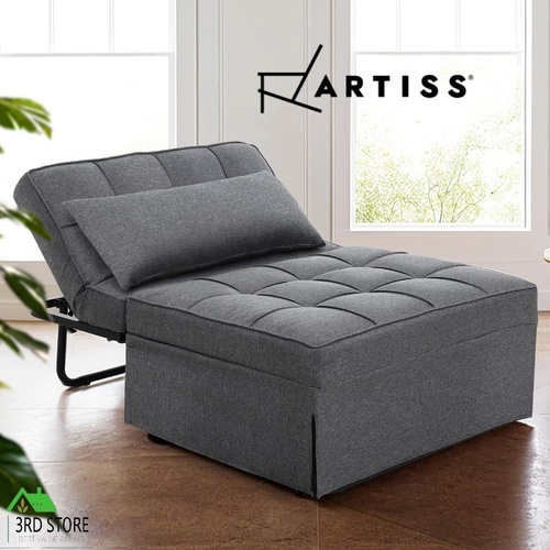 Artiss Sofa Bed Lounge Convertible Ottoman 1 Seater Couch Recliner Linen Grey