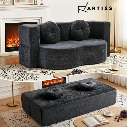 Artiss 2 in 1 Convertible Compressed Sofa Bed Comfort Curved Sleeper Couch Grey