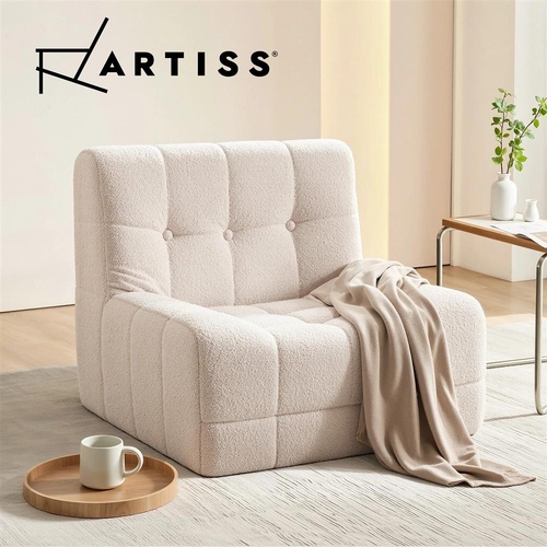 Artiss Single Small Boneless Couches for Living Room White Fabric