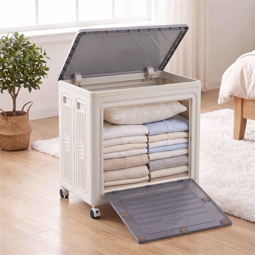 Artiss Foldable Storage Cabinet Stackable Box 2 Doors Rolling Organiser White