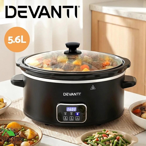 Devanti 5.6L Slow Cooker Electric Multi Cooker with 3 Heat Settings and Keep Warm Function