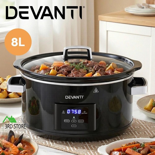 Devanti 8L Slow Cooker Electric Multi Cooker with 3 Heat Settings and Keep Warm Function