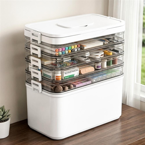 Artiss 5 Tier Portable Storage Box Detachable with Handles Plastic Clear