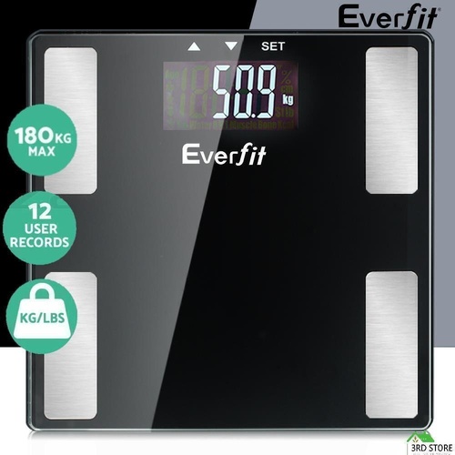Everfit Body Fat Bathroom Scale Digital Weighing Scales BMI Monitor Gym 180KG