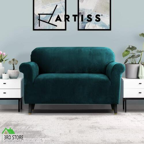 Artiss Velvet Sofa Cover Plush Couch Cover Lounge Slipcover 2 Seater Agate Green
