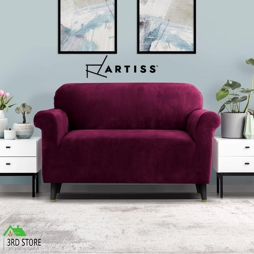 Artiss Velvet Sofa Cover Plush Couch Cover Lounge Slipcover 2 Seater Ruby Red