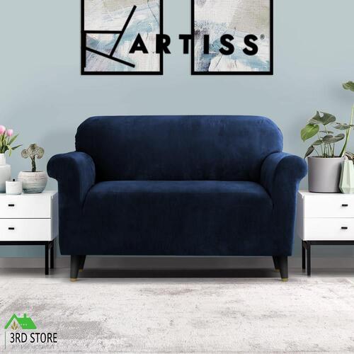 Artiss Velvet Sofa Cover Plush Couch Cover Lounge Slipcover 2 Seater Sapphire