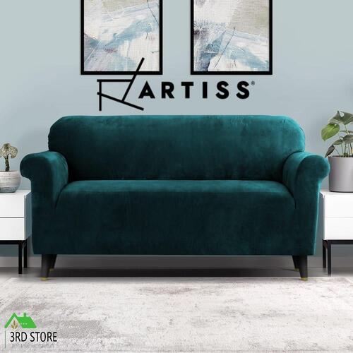 Artiss Velvet Sofa Cover Plush Couch Cover Lounge Slipcover 3 Seater Agate Green