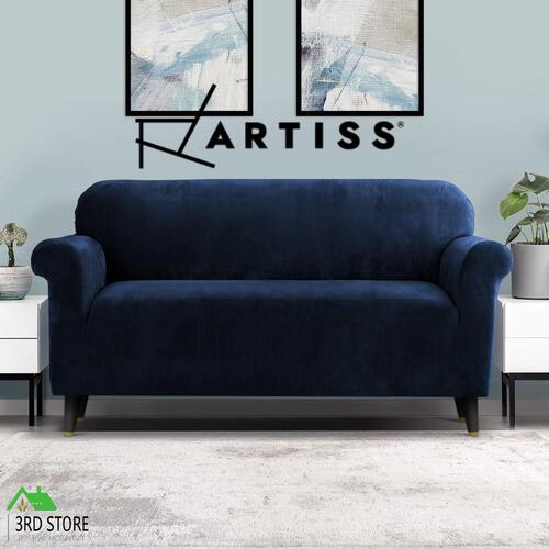Artiss Velvet Sofa Cover Plush Couch Cover Lounge Slipcover 3 Seater Sapphire